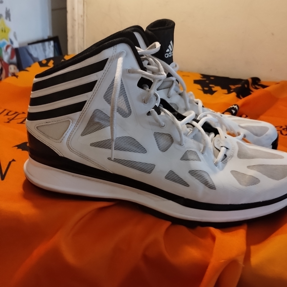 Adidas White and Black High-Top Sneakers Basketball Shoes